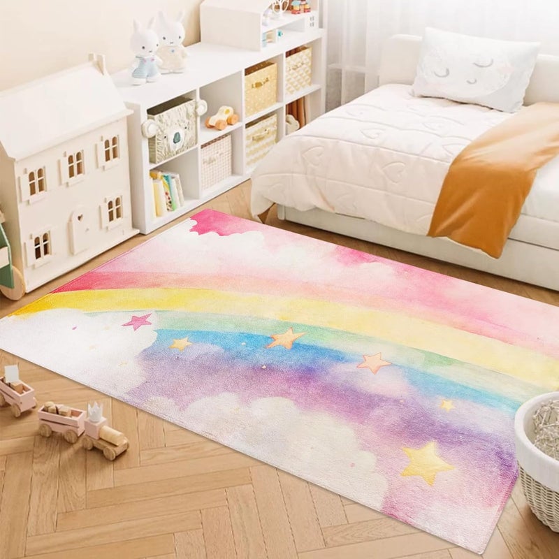 ABREEZE Kids Rainbow Area Rug Play Mat Ultra Soft Rugs for Children Room, 4'x5.3' Non Slip Multi Color Children Nursery Rug Kids Carpet for Bedroom Decor Playroom Living Room - Image 3